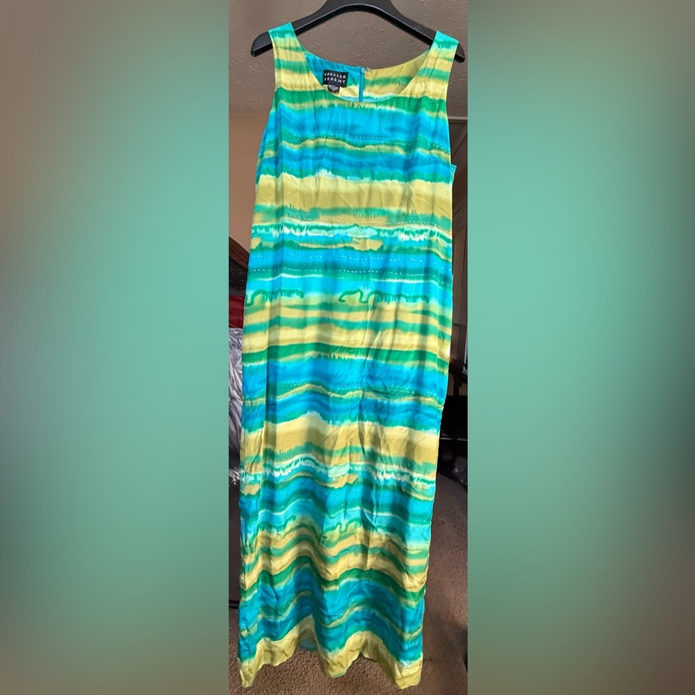 Spenser Jeremy Vintage 100% Silk Multi tone Tie-Dye Maxi Dress with Jacket